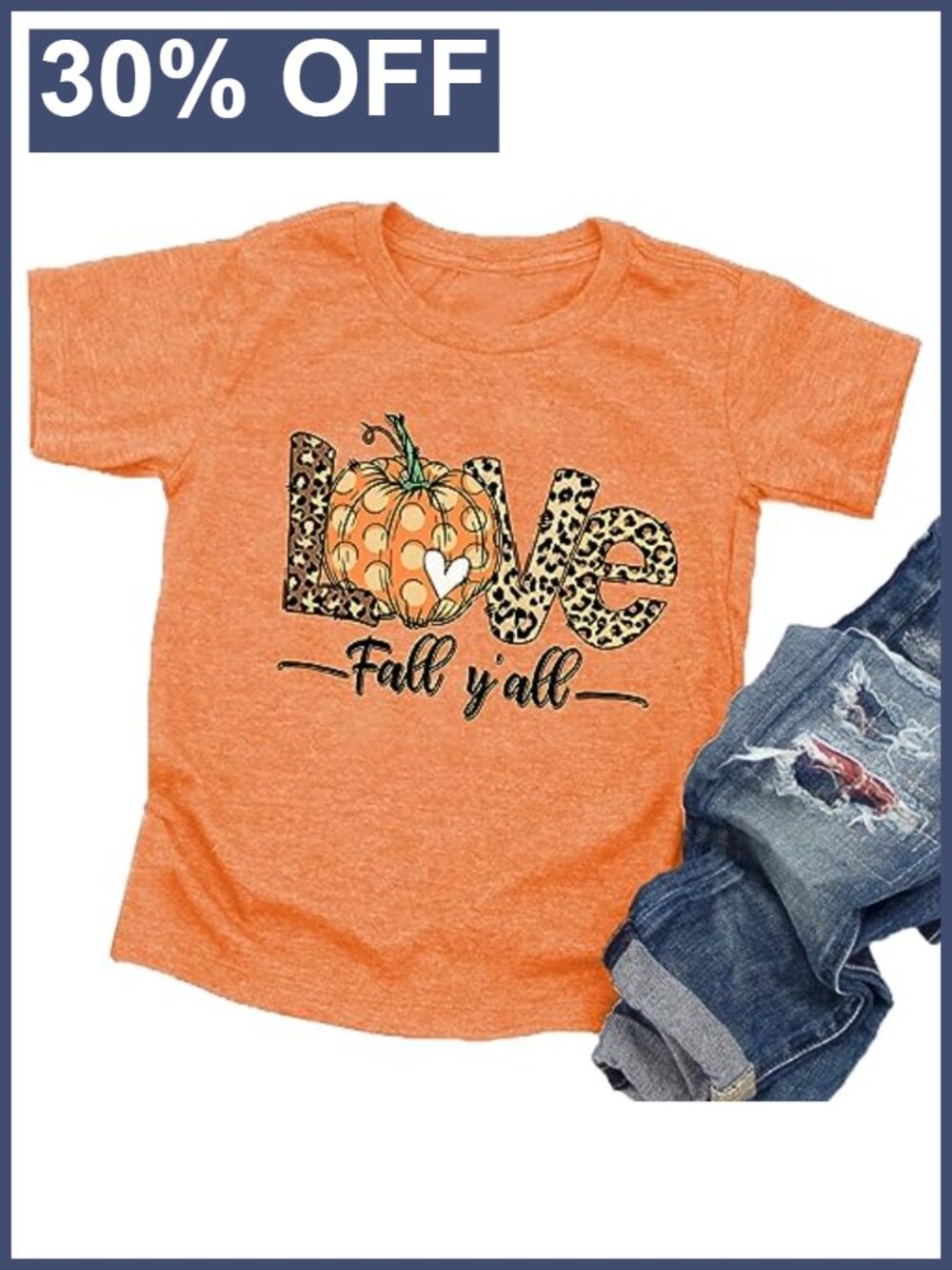 Toddler Halloween Pumpkin Leopard Graphic Tee Cotton Blend